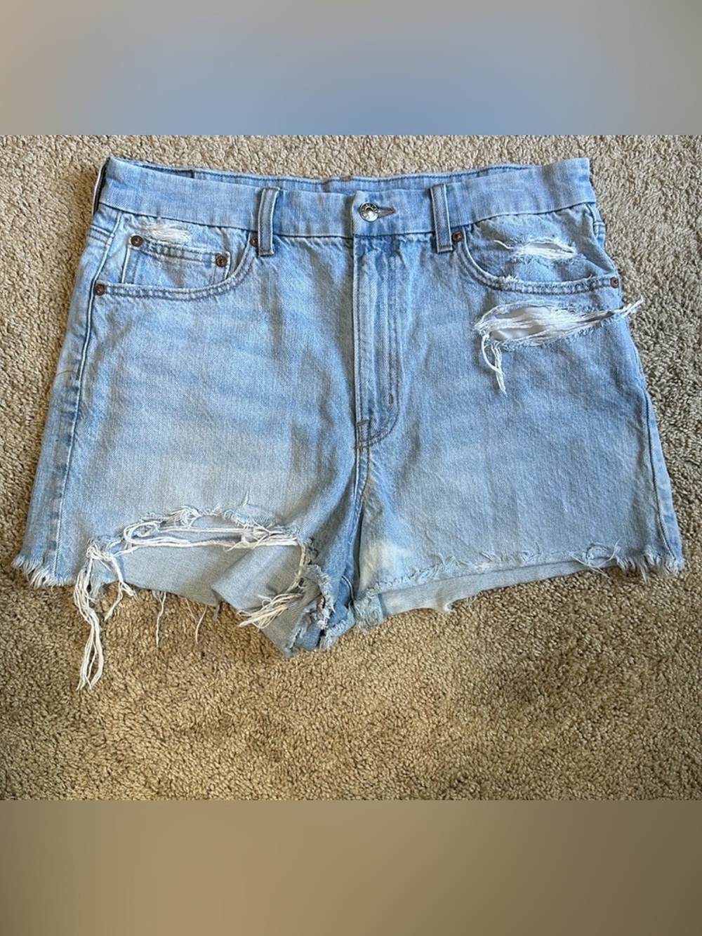 American Eagle Outfitters Light Blue Distressed High-Rise Denim Shorts